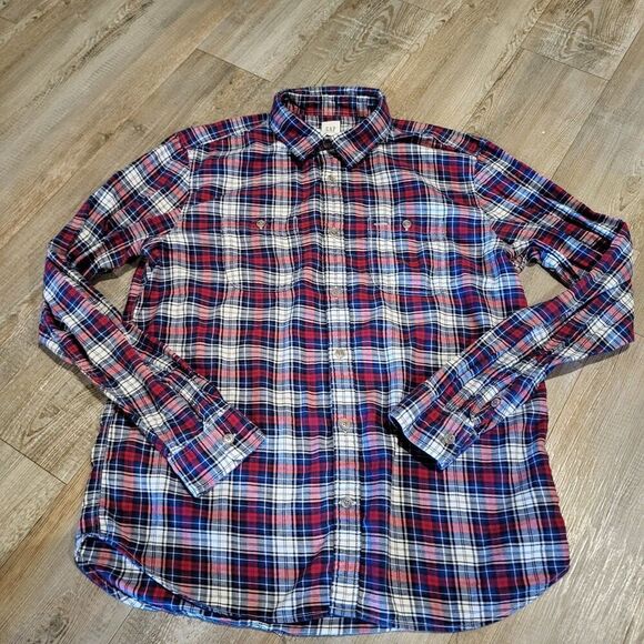 GAP Classic Fit Button Up Light Weight Flannel Plaid Shirt Mens Size Large - Picture 1 of 8